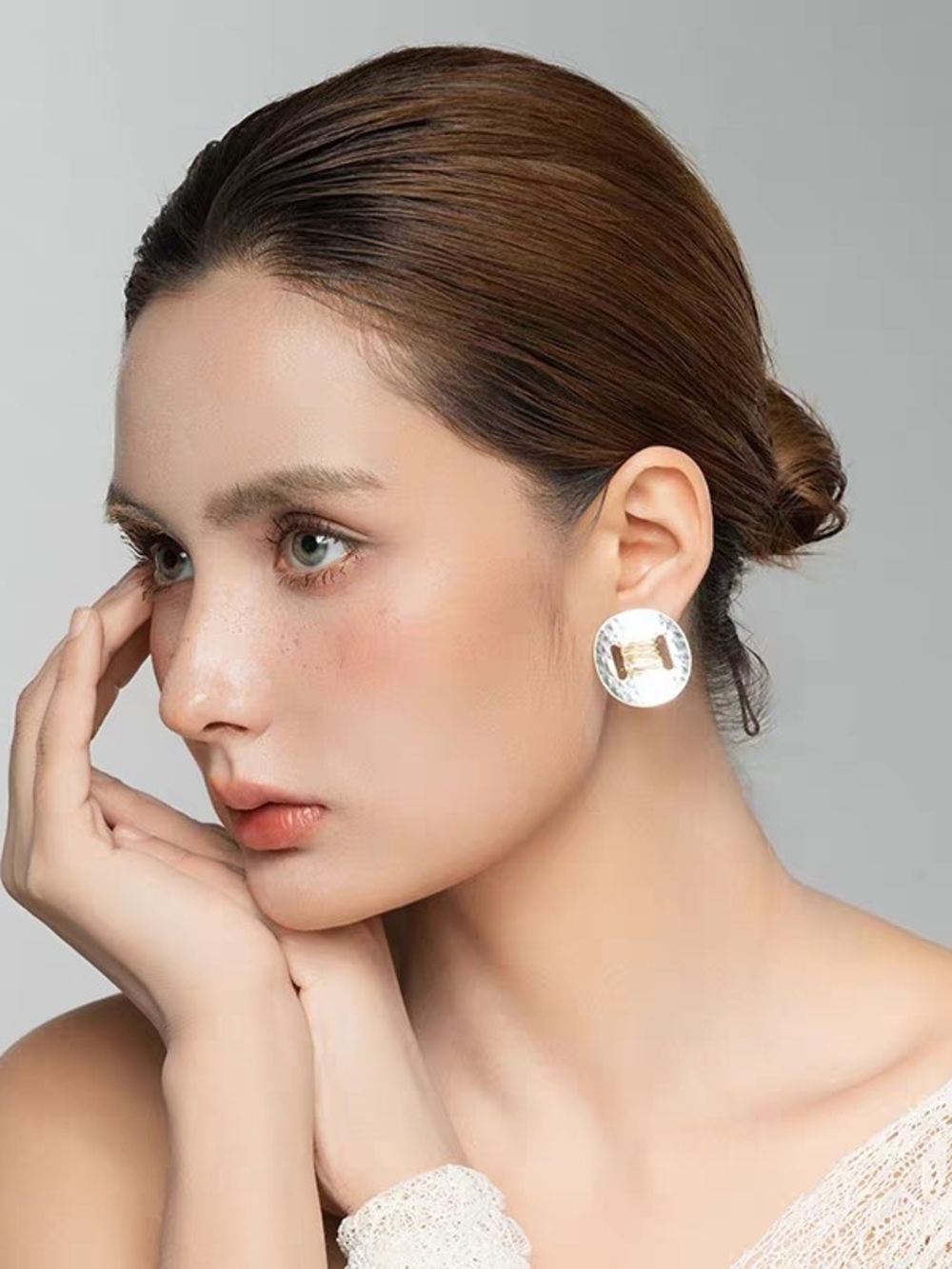RLM SOHO Round White and Gold Statement Clip-on Earrings - Women Jewelry
